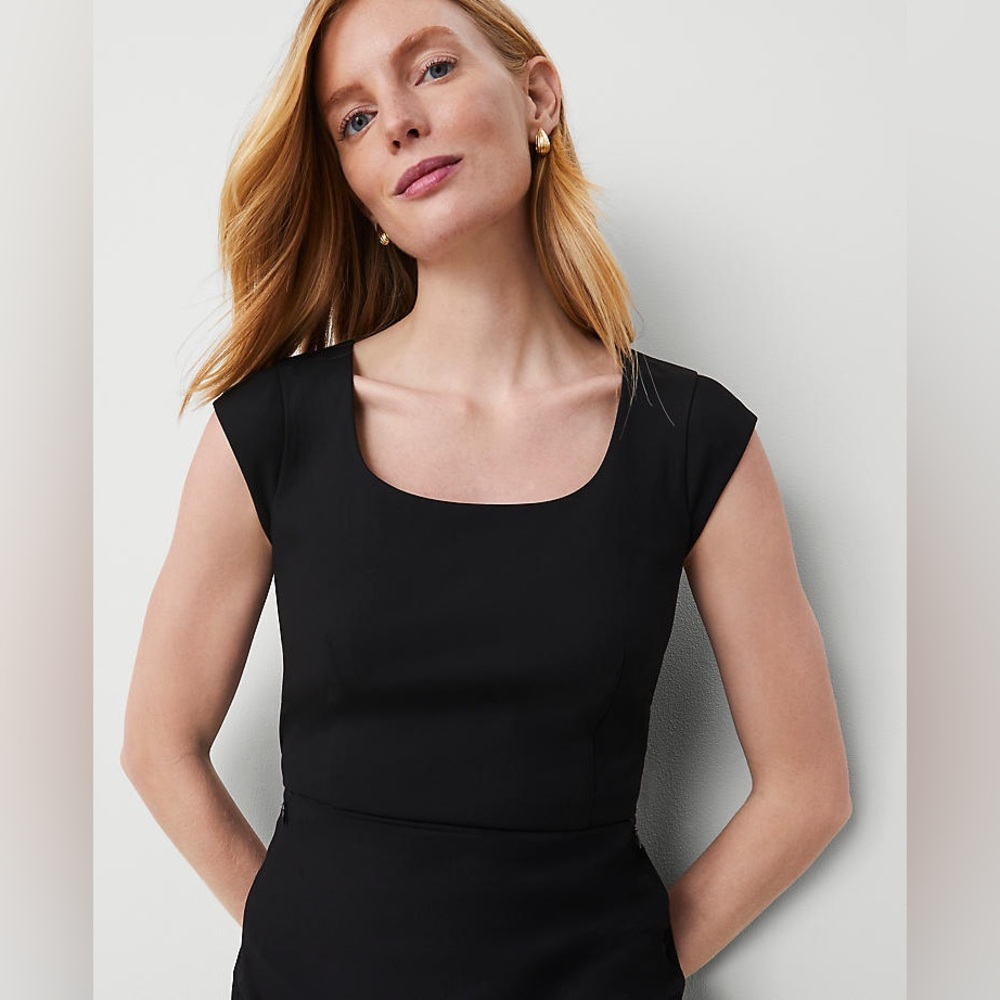 Ann Taylor Classic Scoop Neck Business Casual Black Cap Sleeve Dress 12 - Picture 3 of 13